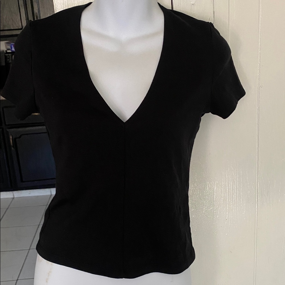 Zara Black V-Neck Tee